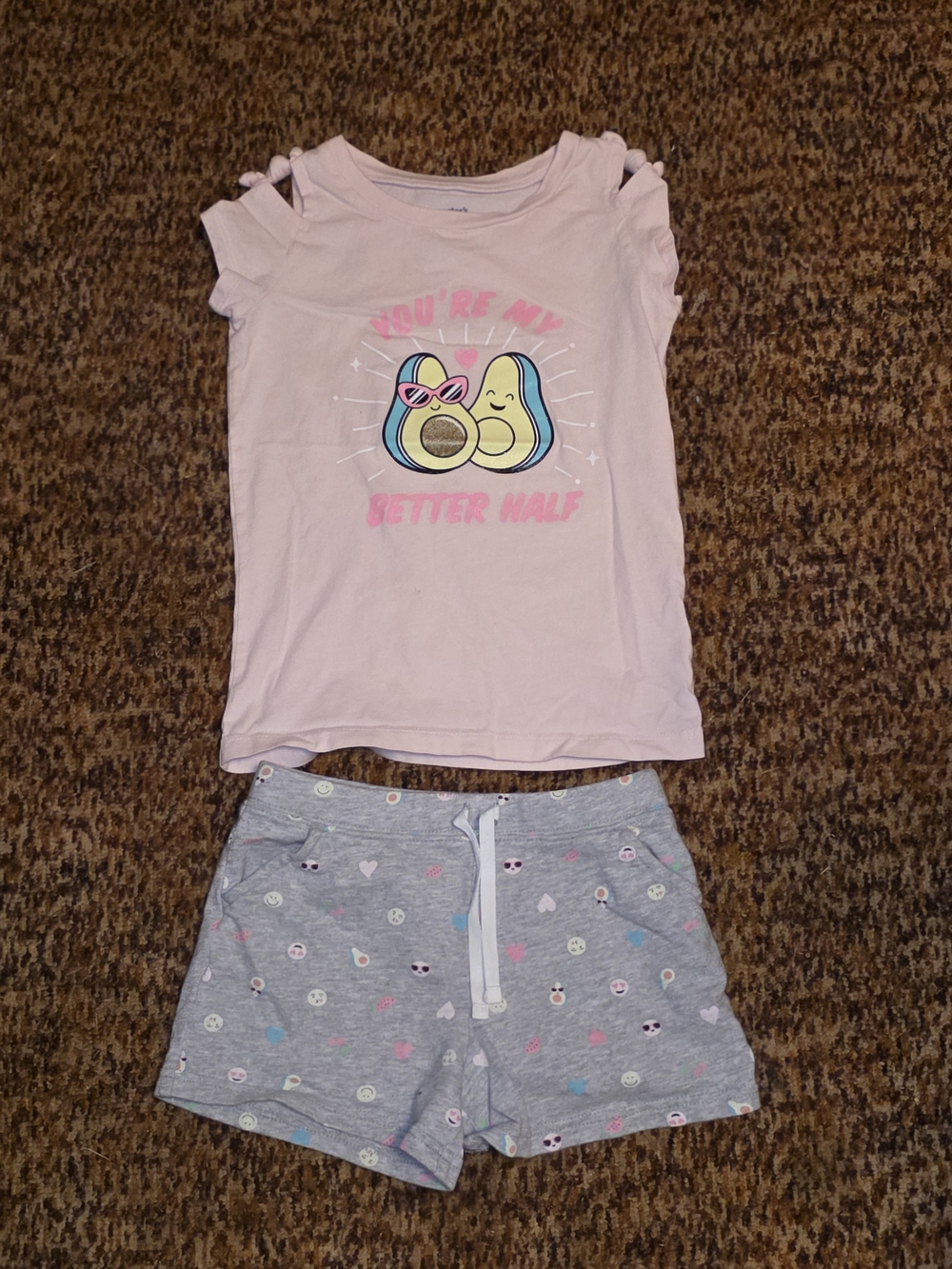 Carter's Pink Avocado Graphic Pajama Set with Gray Shorts